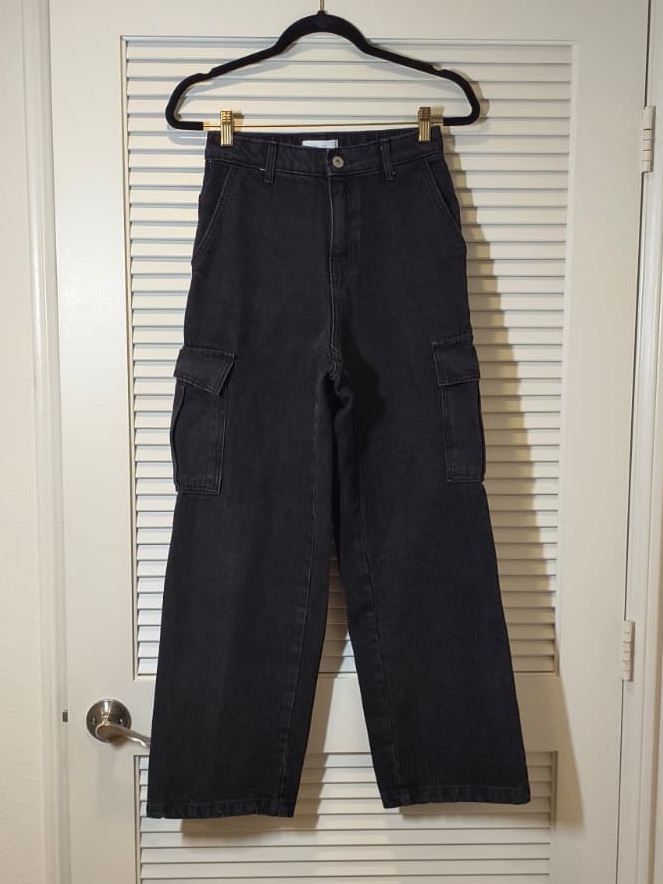 [New] Oak+Fork Black Cargo Jeans With Side Pockets